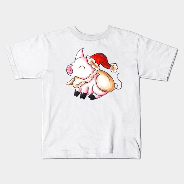 Santa Piggy Kids T-Shirt by KristenOKeefeArt